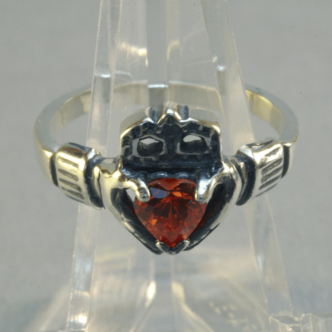 Sterling Silver Claddagh Ring with Gemstone Heart - Le Dragon Argenté