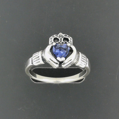 Sterling Silver Claddagh Ring with Gemstone Heart - Le Dragon Argenté