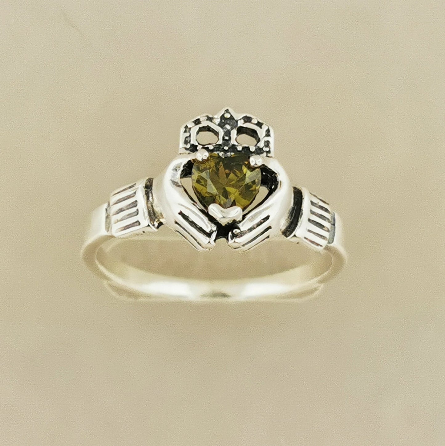 Sterling Silver Claddagh Ring with Gemstone Heart - Le Dragon Argenté