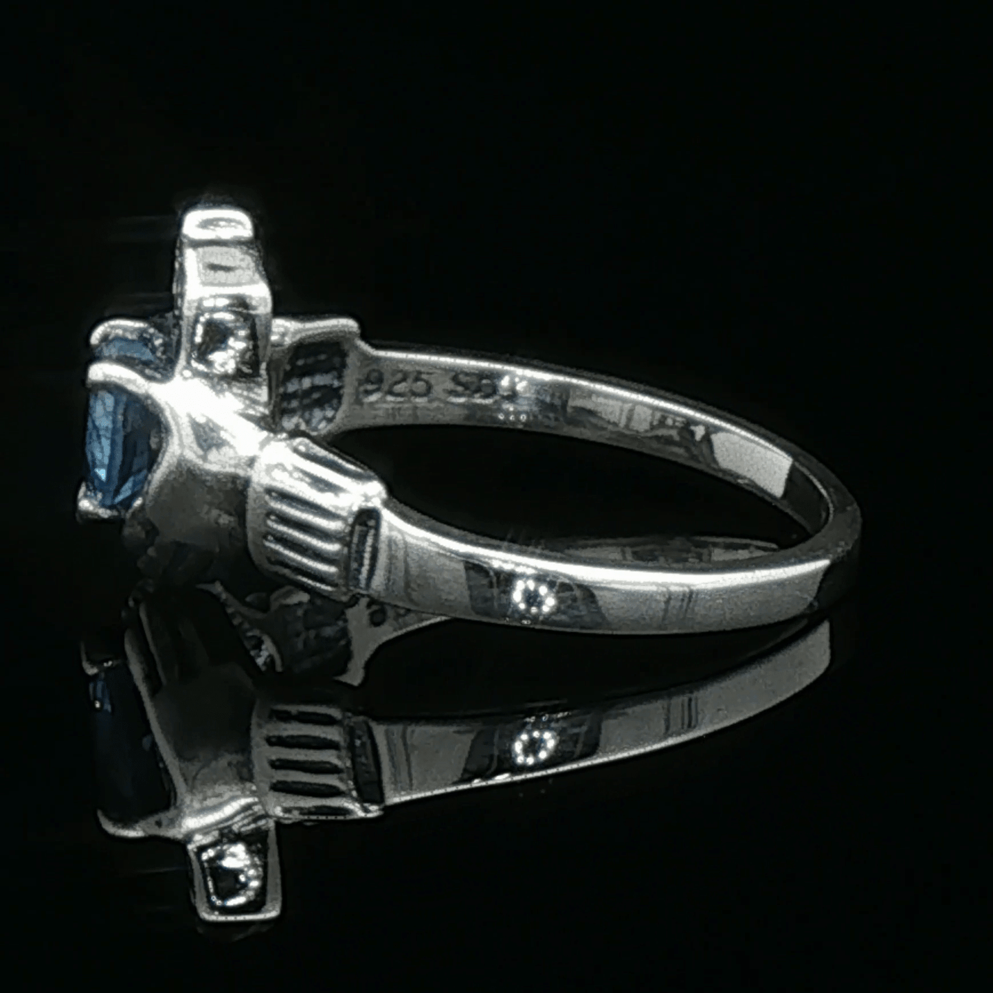 Personalized Claddagh Birthstone Ring Sterling Silver Irish Heritage Jewelry Custom Heart Stone Design Handmade Celtic Symbol Love Loyalty Crown Traditional Irish Gift Meaningful Friendship Ring Faceted Birthstone Heart Genuine Silver