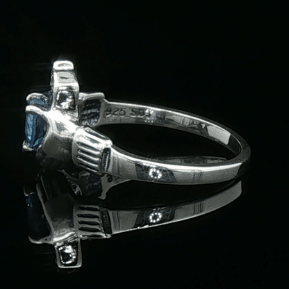 Personalized Claddagh Birthstone Ring Sterling Silver Irish Heritage Jewelry Custom Heart Stone Design Handmade Celtic Symbol Love Loyalty Crown Traditional Irish Gift Meaningful Friendship Ring Faceted Birthstone Heart Genuine Silver