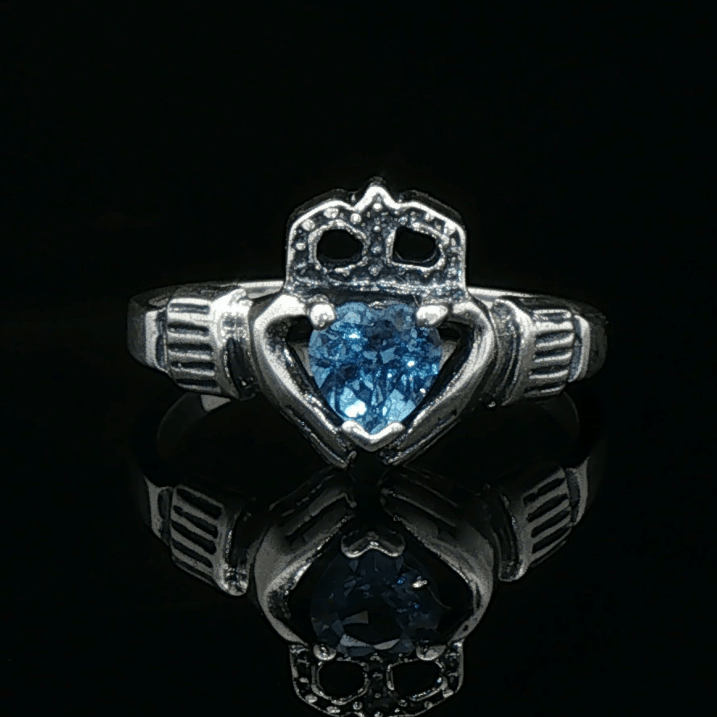 Personalized Claddagh Birthstone Ring Sterling Silver Irish Heritage Jewelry Custom Heart Stone Design Handmade Celtic Symbol Love Loyalty Crown Traditional Irish Gift Meaningful Friendship Ring Faceted Birthstone Heart Genuine Silver