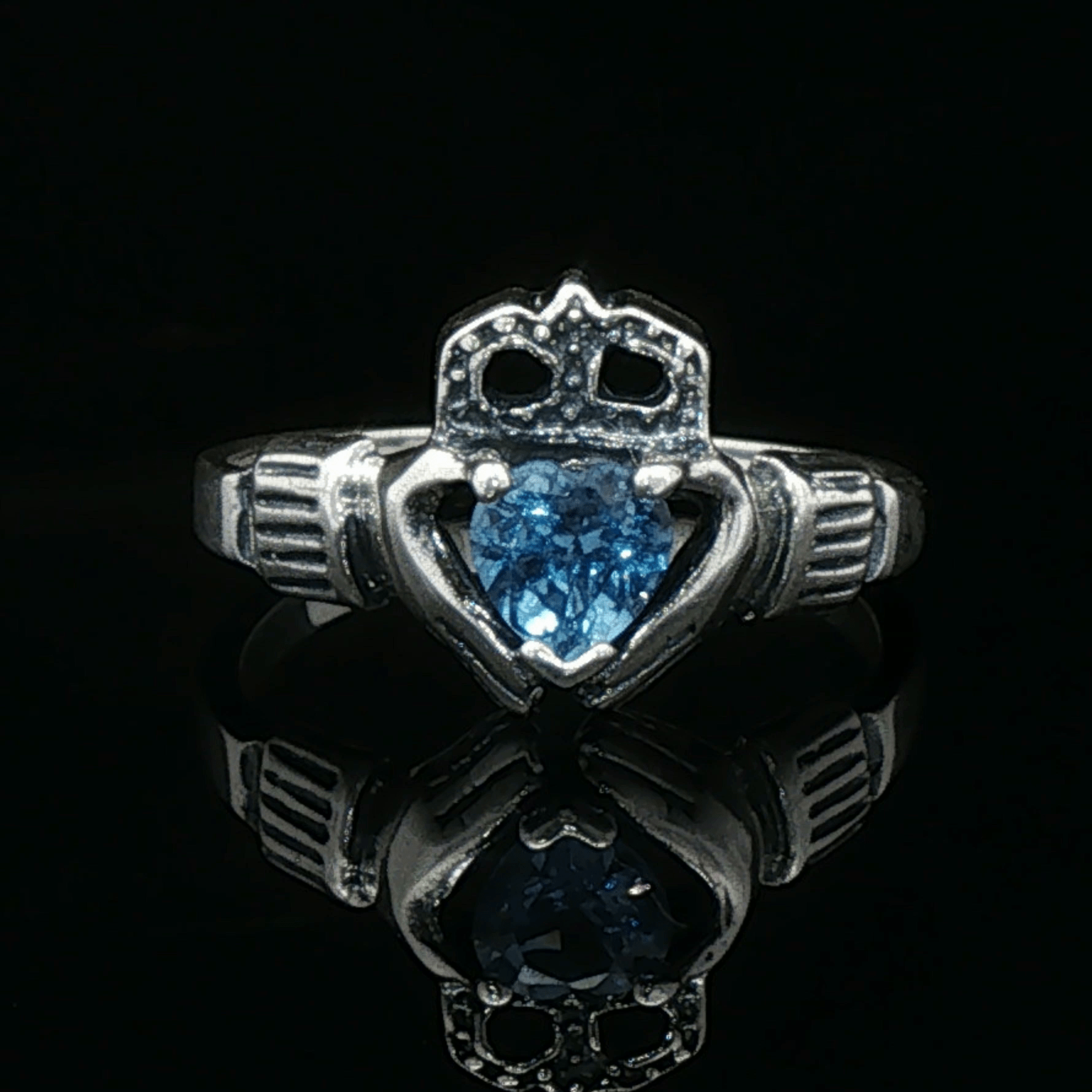 Personalized Claddagh Birthstone Ring Sterling Silver Irish Heritage Jewelry Custom Heart Stone Design Handmade Celtic Symbol Love Loyalty Crown Traditional Irish Gift Meaningful Friendship Ring Faceted Birthstone Heart Genuine Silver