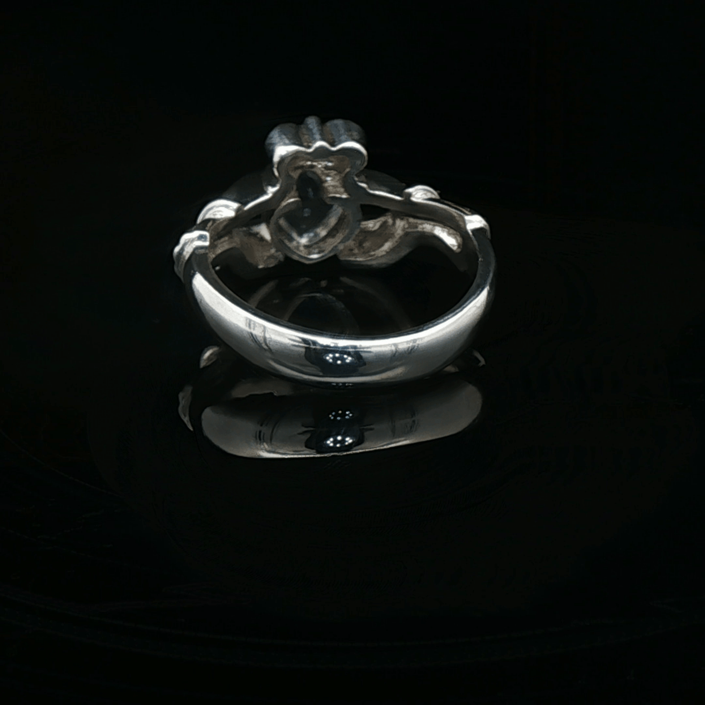 Sterling Silver Claddagh Ring with Heart - Shaped Crystal Quartz Cabochon, size 5 - Le Dragon Argenté - Live Sale - 