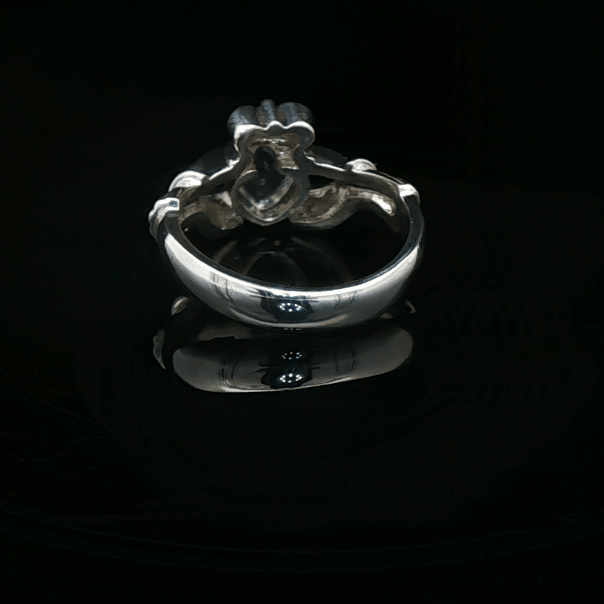 Sterling Silver Claddagh Ring with Heart - Shaped Crystal Quartz Cabochon, size 5 - Le Dragon Argenté - Live Sale - 