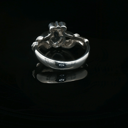 Sterling Silver Claddagh Ring with Heart - Shaped Crystal Quartz Cabochon, size 5 - Le Dragon Argenté - Live Sale - 