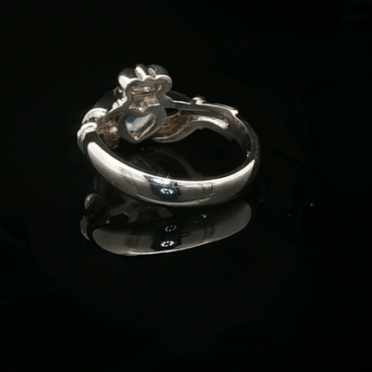 Sterling Silver Claddagh Ring with Rainbow Moonstone Cabochon, size 7 - Le Dragon Argenté - Live Sale - 