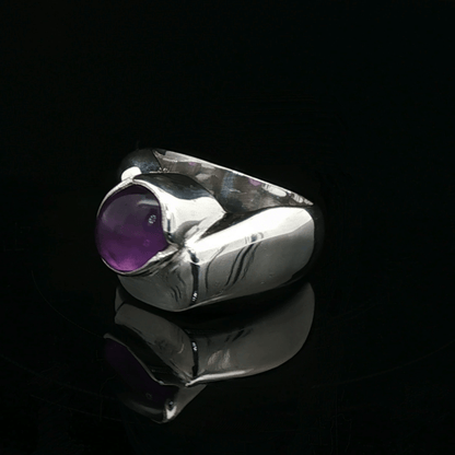 Sterling Silver Cocktail Ring with Cabochon Amethyst, size 6 - Le Dragon Argenté - Live Sale - 