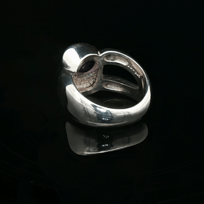 Sterling Silver Cocktail Ring with Cabochon Amethyst, size 6 - Le Dragon Argenté - Live Sale - 