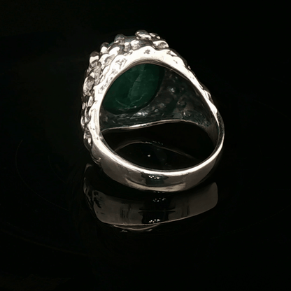 Sterling Silver Cocktail Ring with Oval Opaque Emerald, size 9 - Le Dragon Argenté - Live Sale - 