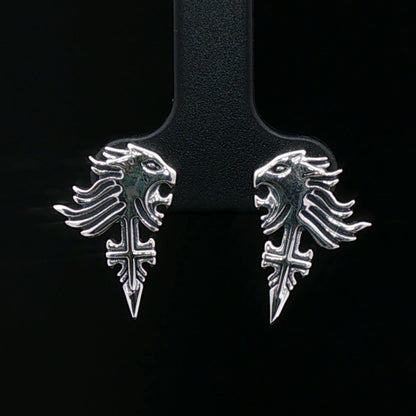 Final Fantasy Earring Sterling Silver Griever Lion Crest Stud Handcrafted Gaming Jewelry JRPG Merchandise Video Game Accessory Daily Wear Gamer Gift Solid 925 Silver Premium Quality Detailed Design Final Fantasy VIII Merchandise SeeD Symbol