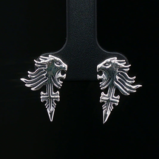 Final Fantasy Earring Sterling Silver Griever Lion Crest Stud Handcrafted Gaming Jewelry JRPG Merchandise Video Game Accessory Daily Wear Gamer Gift Solid 925 Silver Premium Quality Detailed Design Final Fantasy VIII Merchandise SeeD Symbol