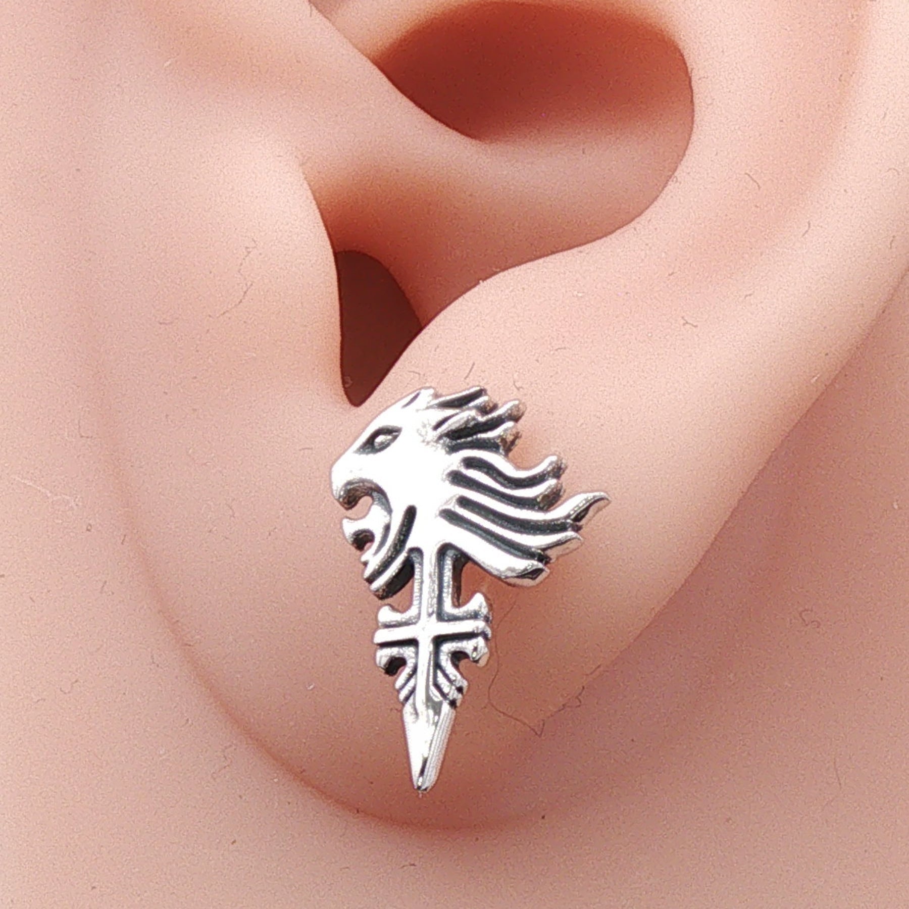 JRPG Merchandise Final Fantasy Griever Earring Sterling Silver Lion Crest Gaming Jewelry Handcrafted Video Game Accessory Solid 925 Silver Stud Daily Wear Gamer Gift Premium Quality Design Final Fantasy VIII SeeD Symbol Convention Jewelry