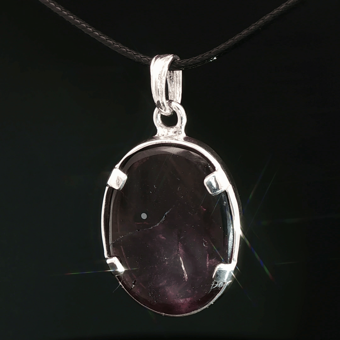 Sterling Silver Gemstone Pendant With Brazil Amethyst - Le Dragon Argenté - Live Sale - 