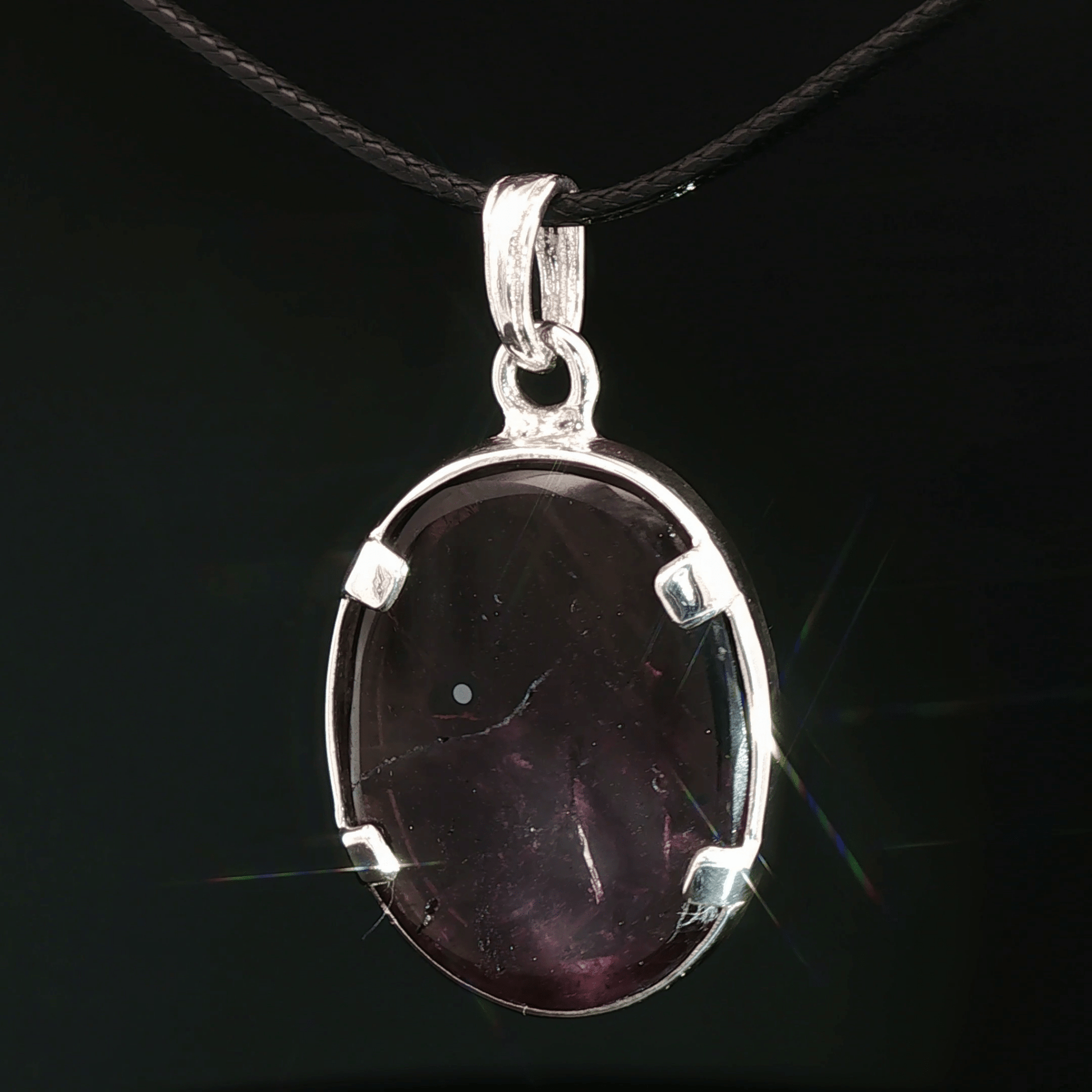 Sterling Silver Gemstone Pendant With Brazil Amethyst - Le Dragon Argenté - Live Sale - 