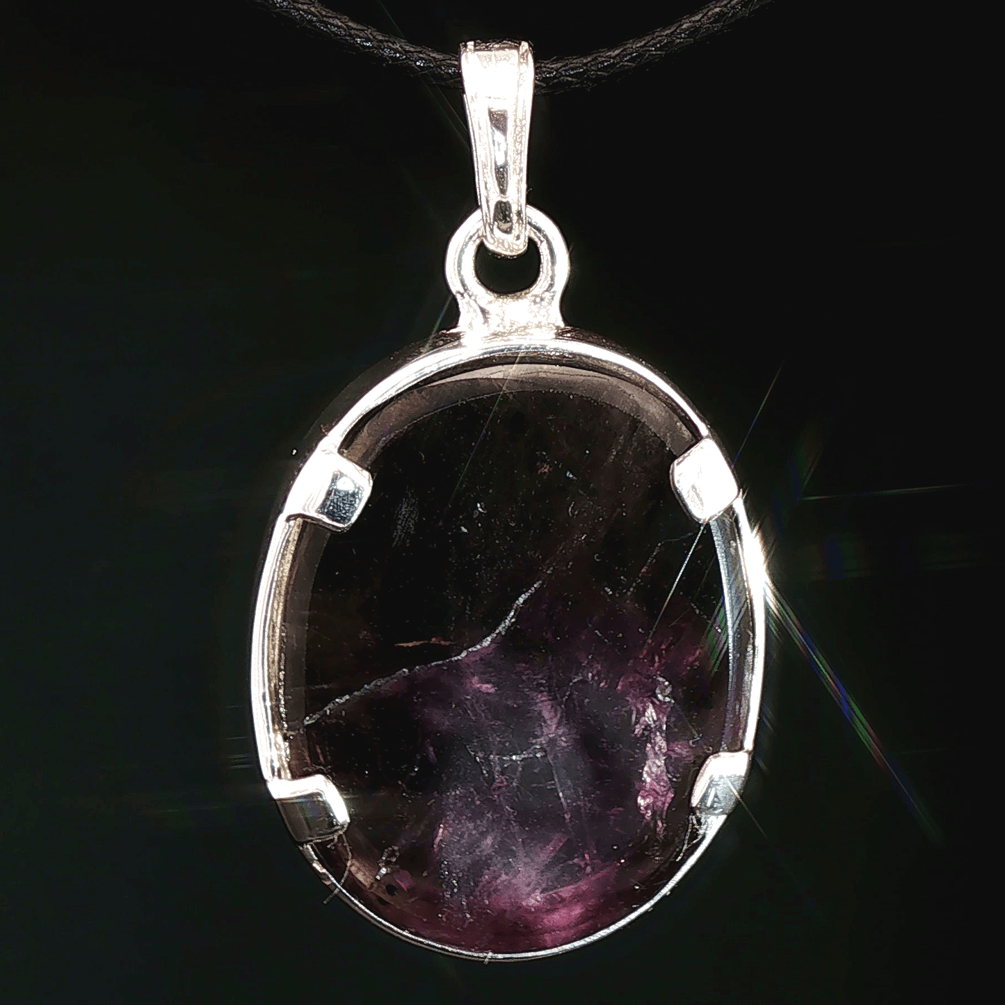 Sterling Silver Gemstone Pendant With Brazil Amethyst - Le Dragon Argenté - Live Sale - 