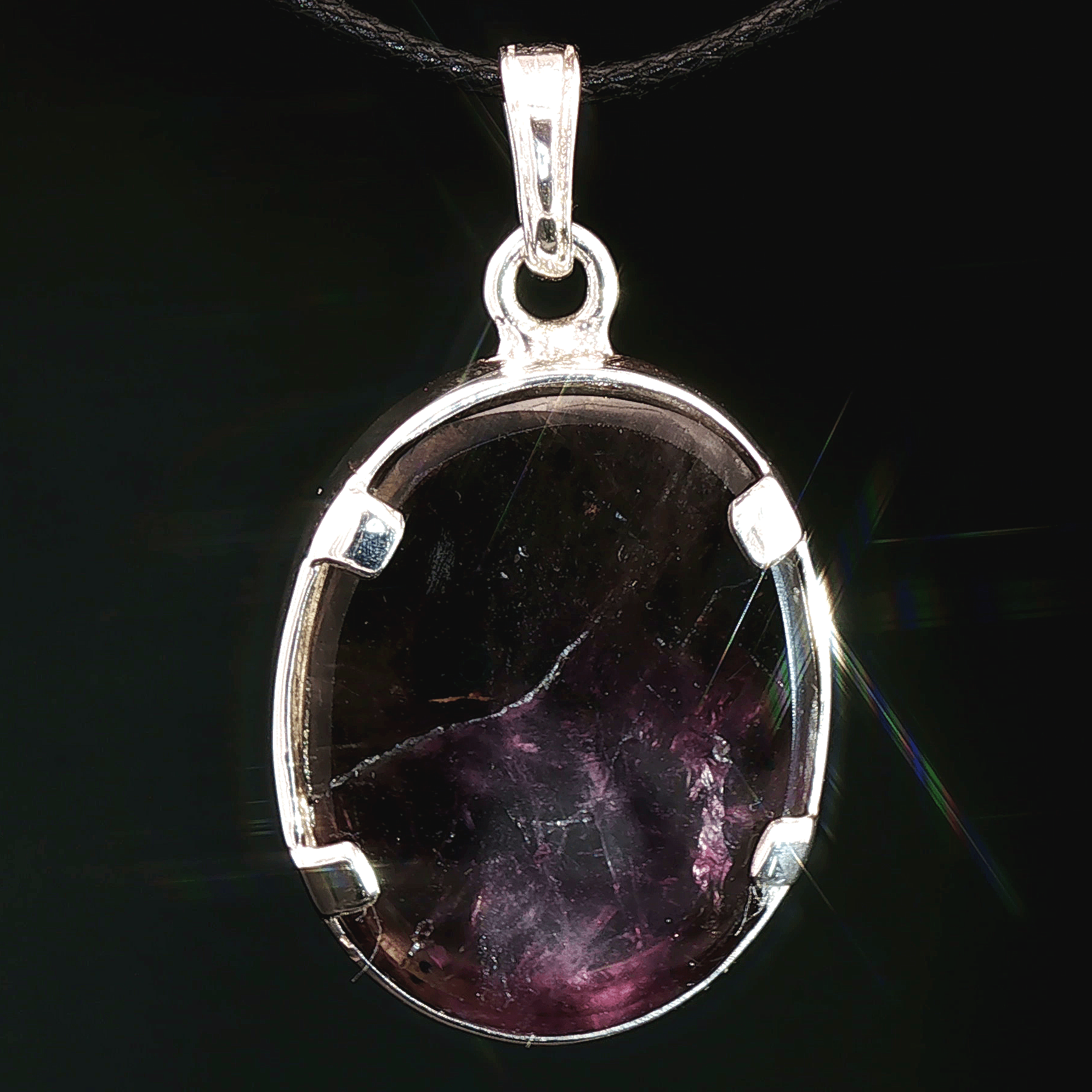 Sterling Silver Gemstone Pendant With Brazil Amethyst - Le Dragon Argenté - Live Sale - 