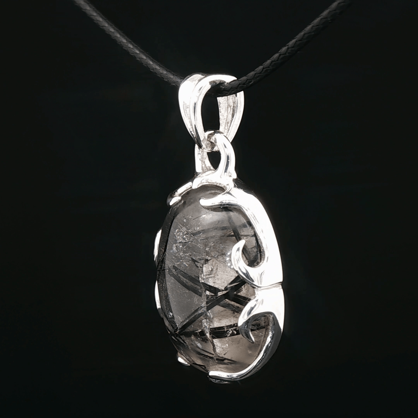 Sterling Silver Gemstone Pendant With Tourmilated Quartz - Le Dragon Argenté - Live Sale - 