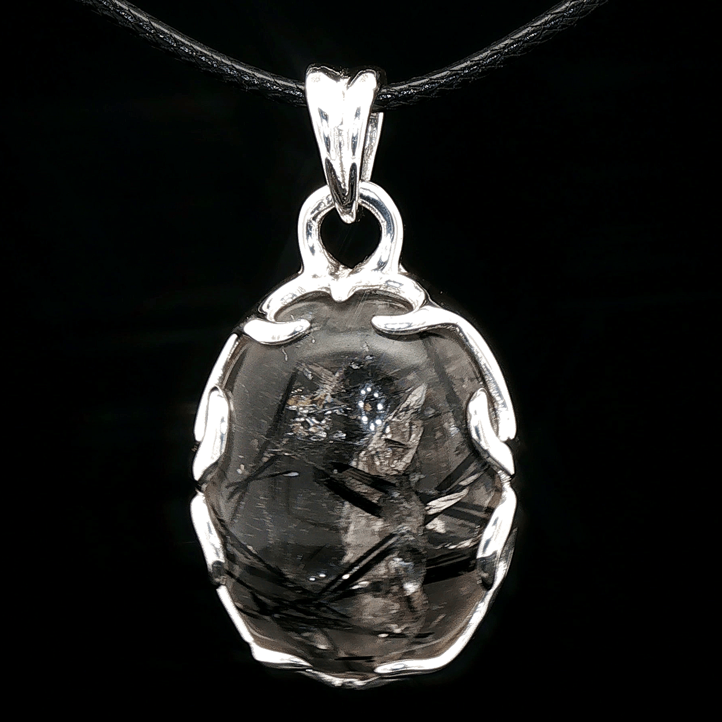 Sterling Silver Gemstone Pendant With Tourmilated Quartz - Le Dragon Argenté - Live Sale - 