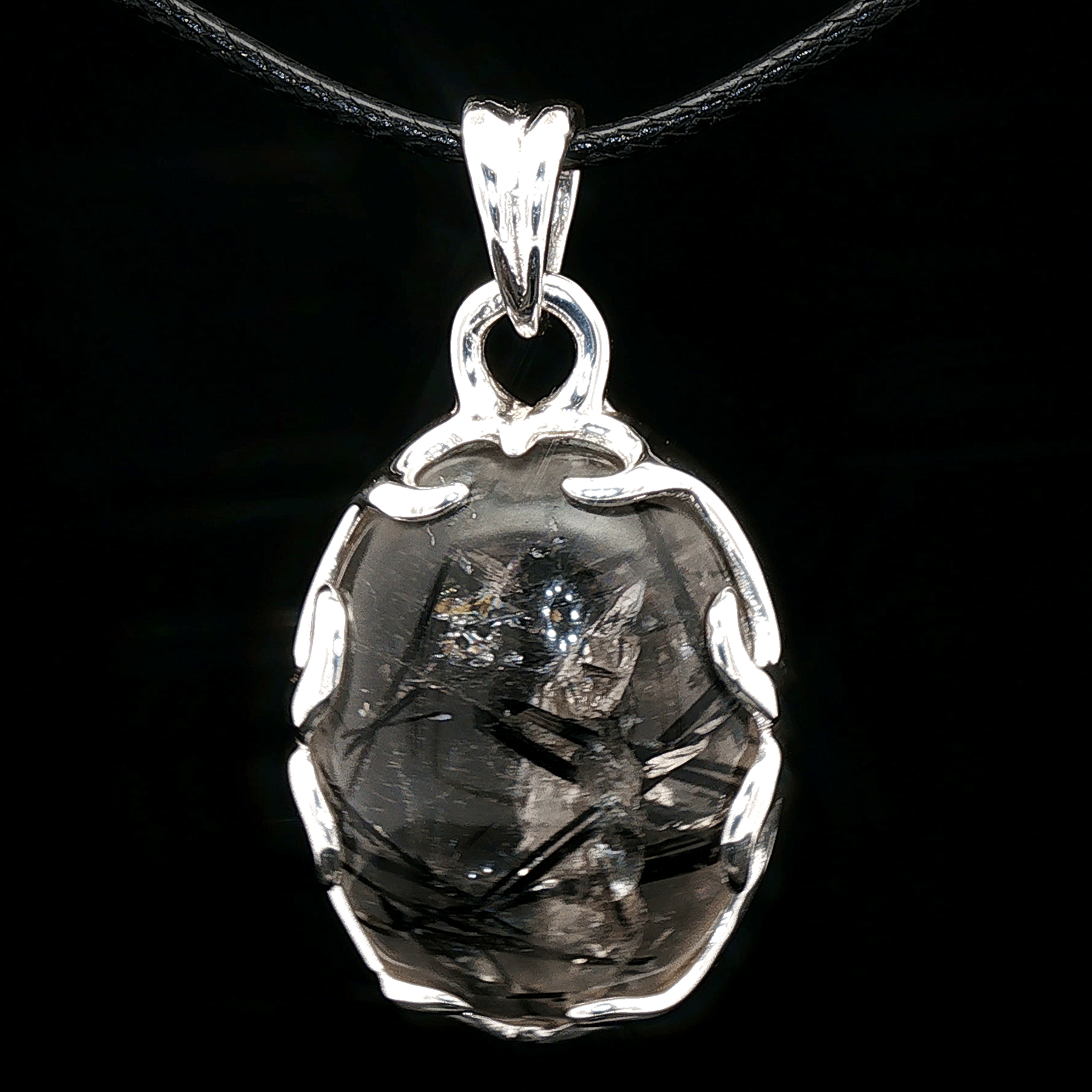 Sterling Silver Gemstone Pendant With Tourmilated Quartz - Le Dragon Argenté - Live Sale - 