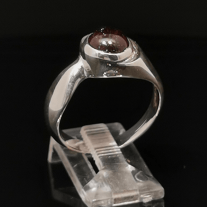 Sterling Silver Geometric Solitaire Ring with Cabochon Garnet, size 7.75 - Le Dragon Argenté - Live Sale - 