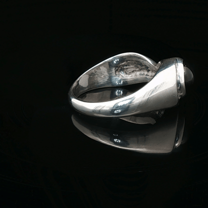 Sterling Silver Geometric Solitaire Ring with Cabochon Garnet, size 7.75 - Le Dragon Argenté - Live Sale - 