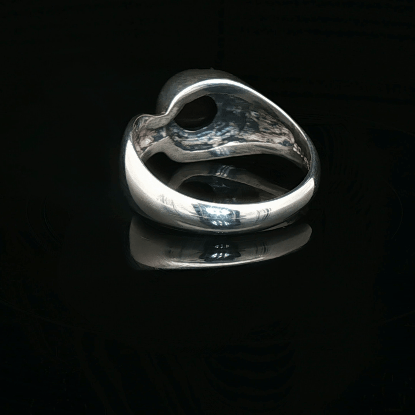 Sterling Silver Geometric Solitaire Ring with Cabochon Garnet, size 7.75 - Le Dragon Argenté - Live Sale - 