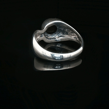 Sterling Silver Geometric Solitaire Ring with Cabochon Garnet, size 7.75 - Le Dragon Argenté - Live Sale - 