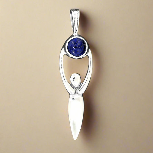 Sterling Silver Lunar Goddess Pendant with Gemstone Moon - Le Dragon Argenté