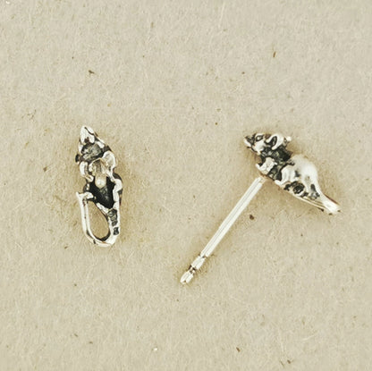 Sterling Silver Mouse Stud Earrings - Le Dragon Argenté