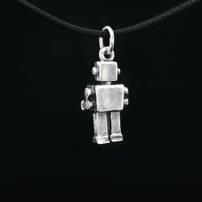 Sterling Silver Robot Charm Pendant - Le Dragon Argenté - Live Sale - 