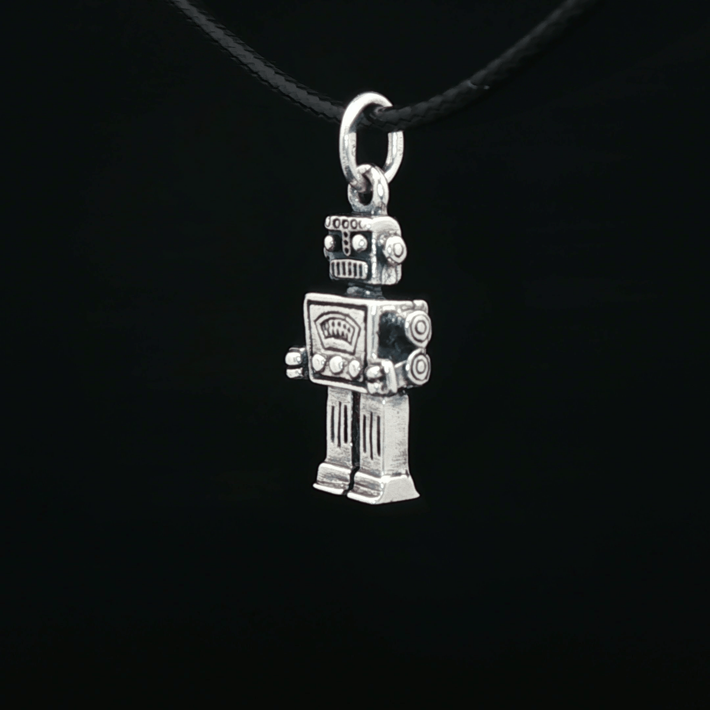 Sterling Silver Robot Charm Pendant - Le Dragon Argenté - Live Sale - 