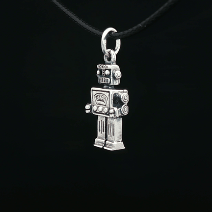 Sterling Silver Robot Charm Pendant - Le Dragon Argenté - Live Sale - 