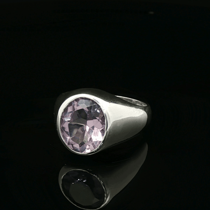 Sterling Silver Signet Ring with Faceted Amethyst, size 6.5 - Le Dragon Argenté - Live Sale - 