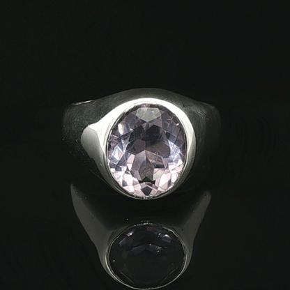 Sterling Silver Signet Ring with Faceted Amethyst, size 6.5 - Le Dragon Argenté - Live Sale - 