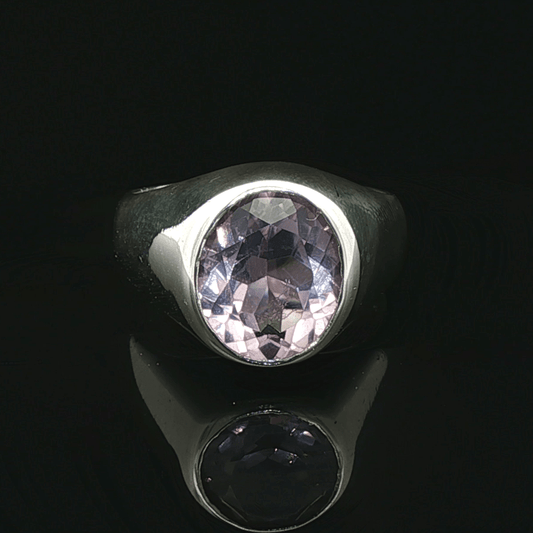 Sterling Silver Signet Ring with Faceted Amethyst, size 6.5 - Le Dragon Argenté - Live Sale - 