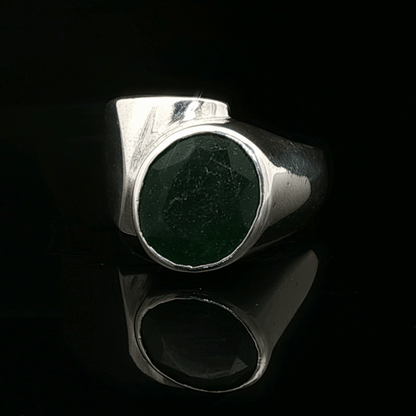 Sterling Silver Signet Ring with Lab Grown Green Quartz, size 7 - Le Dragon Argenté - Live Sale - 