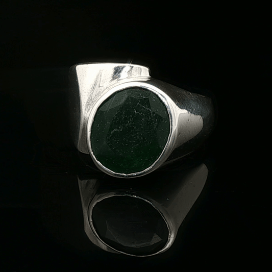 Sterling Silver Signet Ring with Lab Grown Green Quartz, size 7 - Le Dragon Argenté - Live Sale - 