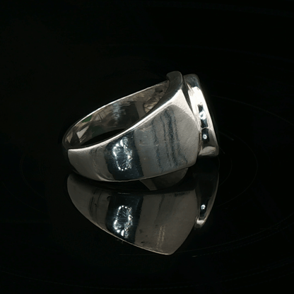 Sterling Silver Signet Ring with Lab Grown Green Quartz, size 7 - Le Dragon Argenté - Live Sale - 