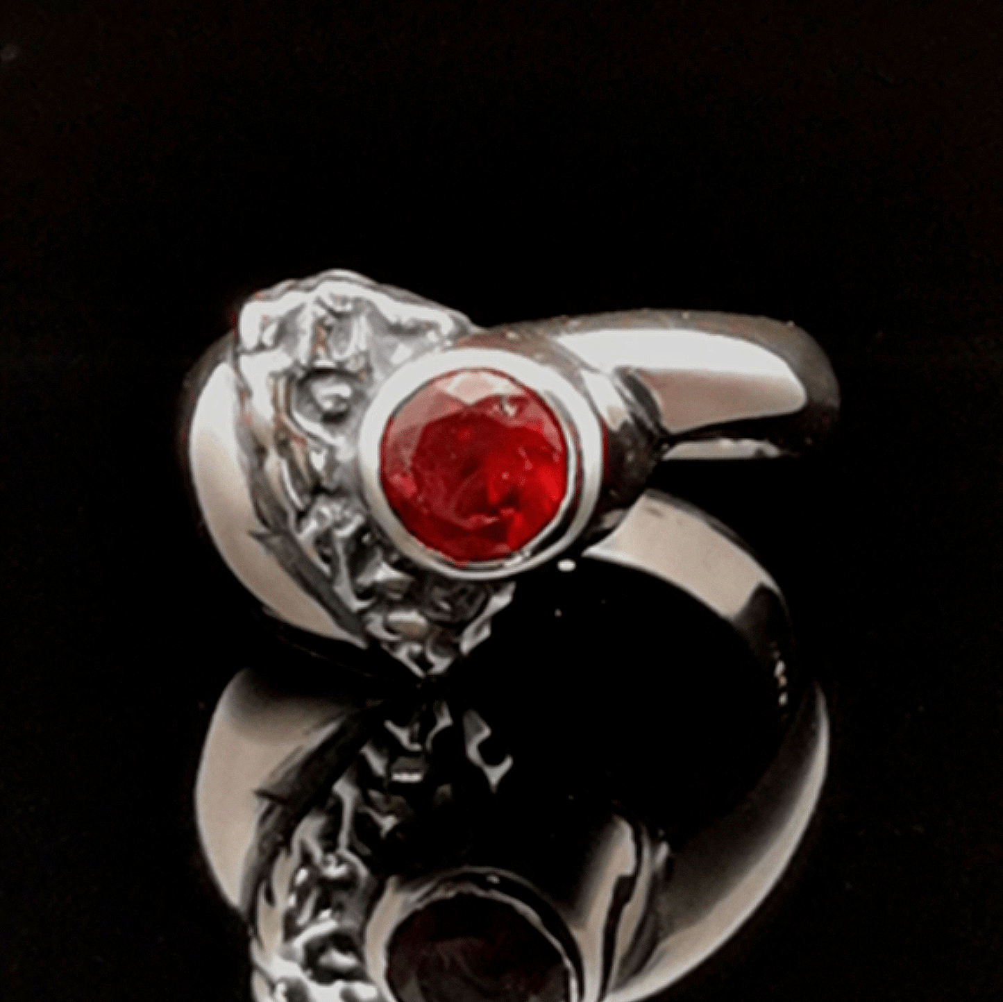 Sterling Silver Textured geometric ring with January CZ, size 6.25 - Le Dragon Argenté - Live Sale - 