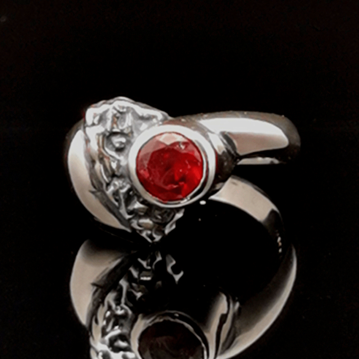 Sterling Silver Textured geometric ring with January CZ, size 6.25 - Le Dragon Argenté - Live Sale - 