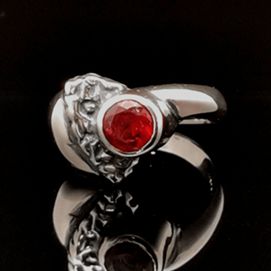 Sterling Silver Textured geometric ring with January CZ, size 6.25 - Le Dragon Argenté - Live Sale - 