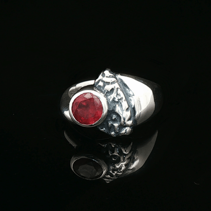 Sterling Silver Textured geometric ring with January CZ, size 6.25 - Le Dragon Argenté - Live Sale - 