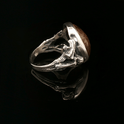 Sterling Silver Wood Style Ring with Tiger's Eye Cabochon, size 7.5 - Le Dragon Argenté - Live Sale - 
