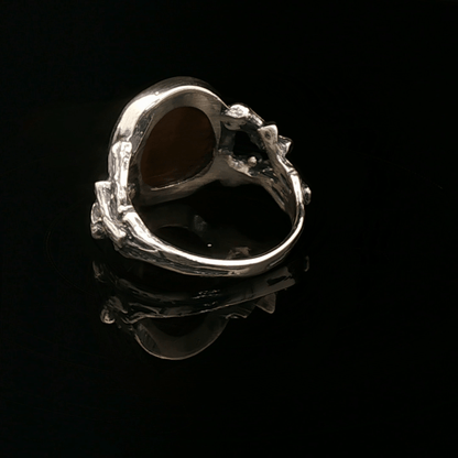 Sterling Silver Wood Style Ring with Tiger's Eye Cabochon, size 7.5 - Le Dragon Argenté - Live Sale - 