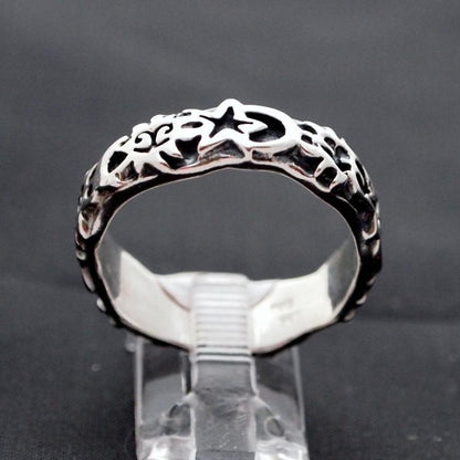 Sun, Moon, & Star Band in Sterling Silver or Antique Bronze - Le Dragon Argenté