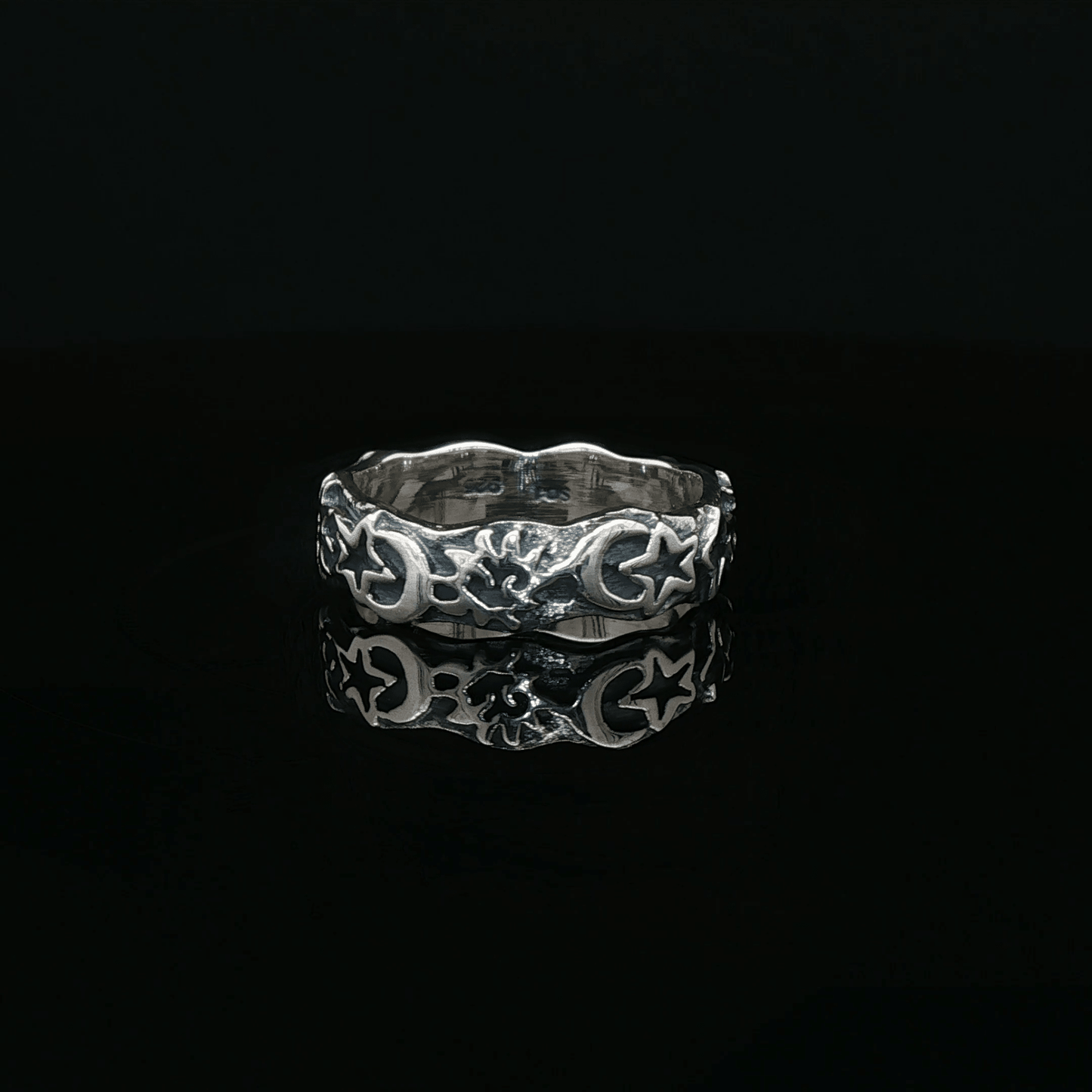 Sun, Moon, & Star Band in Sterling Silver  - Le Dragon Argenté