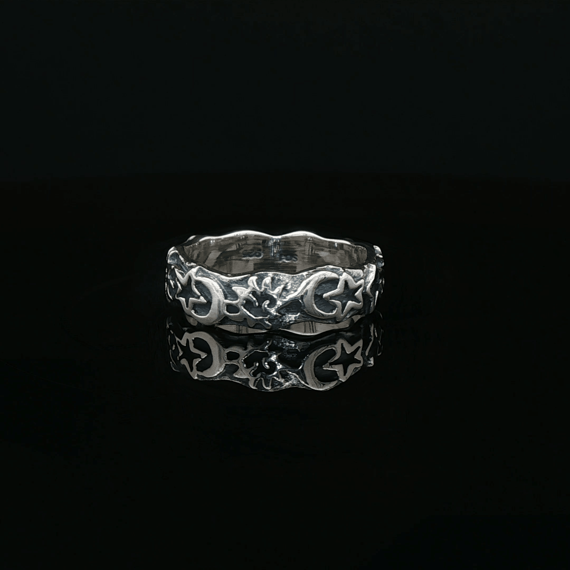 Sun, Moon, & Star Band in Sterling Silver  - Le Dragon Argenté