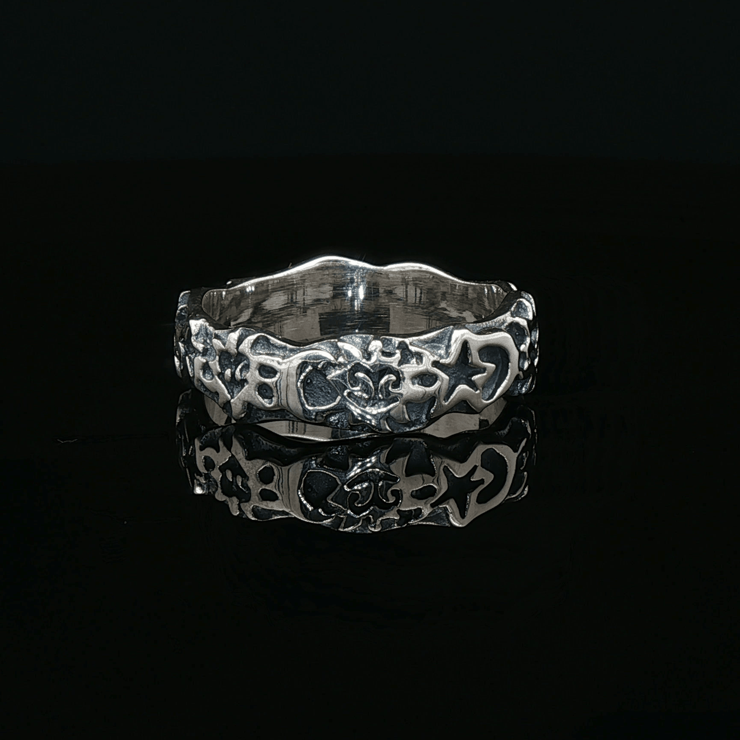Sun, Moon, & Star Band in Sterling Silver  - Le Dragon Argenté