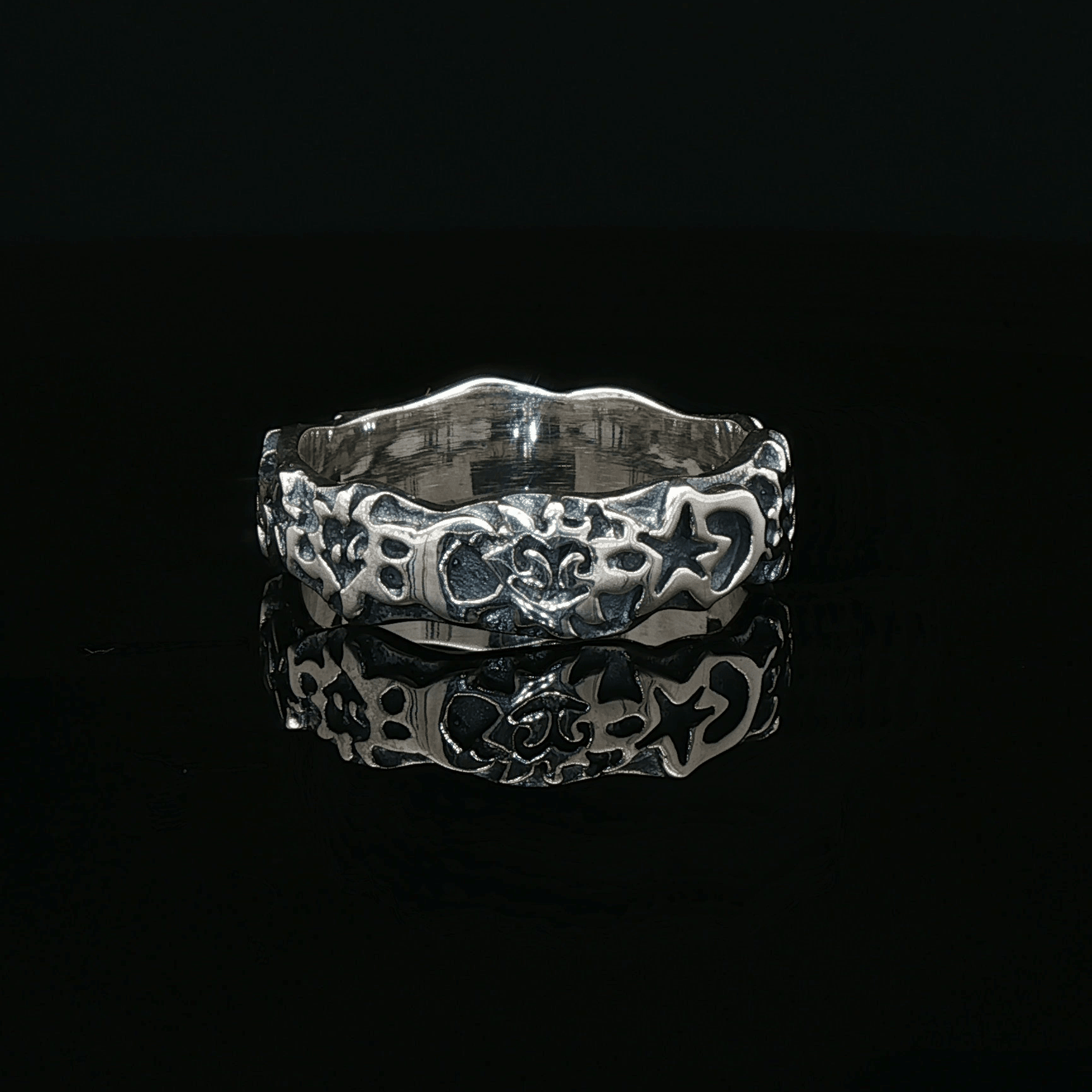 Sun, Moon, & Star Band in Sterling Silver  - Le Dragon Argenté